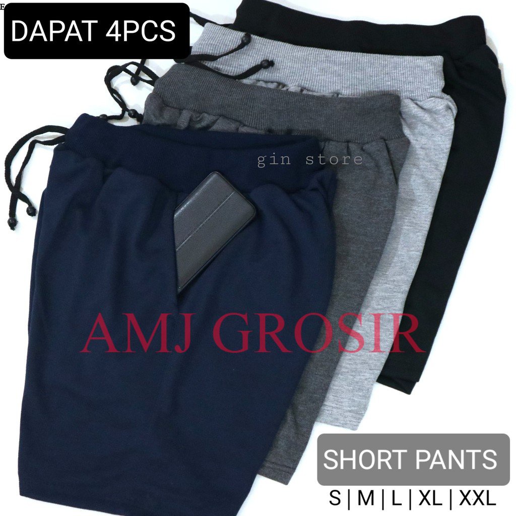 PROMO GILAAA!!! Paket Hemat - 4 Pcs Celana Pendek Polos Adem - Shortpants Boxer - Celana Tidur Pria Wanita