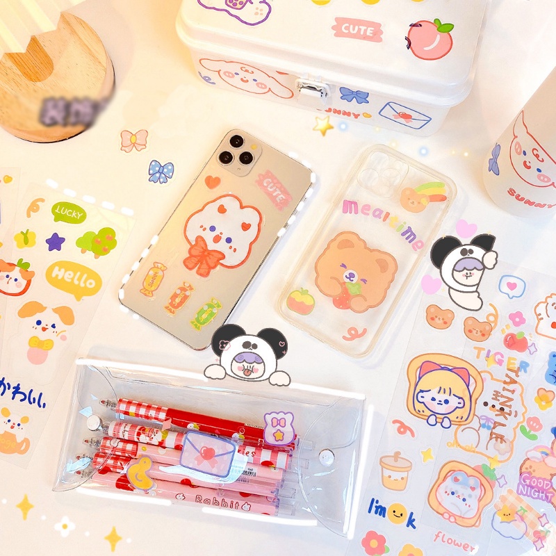 Kawaii Cream Zoo Stiker Alat Tulis Hewan Peliharaan Tahan Air/DIY Diary Stationery Stickers/Stiker Hiasan Cangkir Air Scrapbooking Lucu