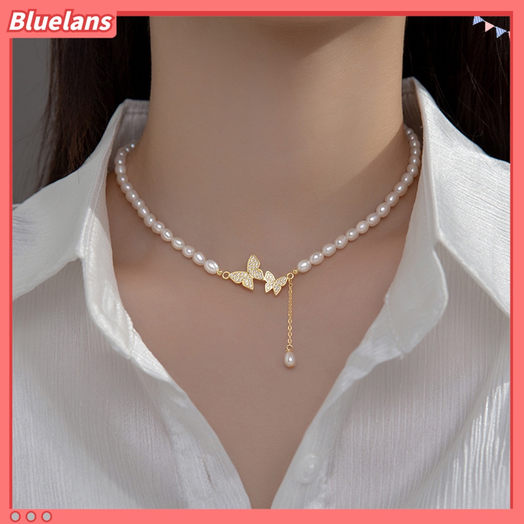 [BLS] Wanita Kalung Buatan Tangan Retro Kupu-Kupu Liontin Klavikula High-end Dekorasi Tidak Luntur Fashion Mutiara Imitasi Kupu-Kupu Kalung Pesta Perhiasan