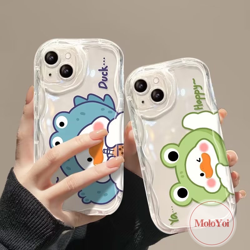 Casing Tepi Melengkung Bergelombang Transparan Bening 3D Kompatibel Untuk iPhone XR XS X Max11 14 12 13 Pro Max 7Plus 6 7 8 6s Plus 8Plus SE 2020 Kartun Lucu Bebek Lucu Kembali Lembut Tpu Cover