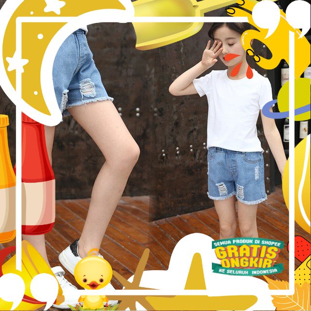 COD Celana Jeans Pendek Sobek Denim Anak Perempuan Usia 3-9 Tahun/ Lucu kado Ultah