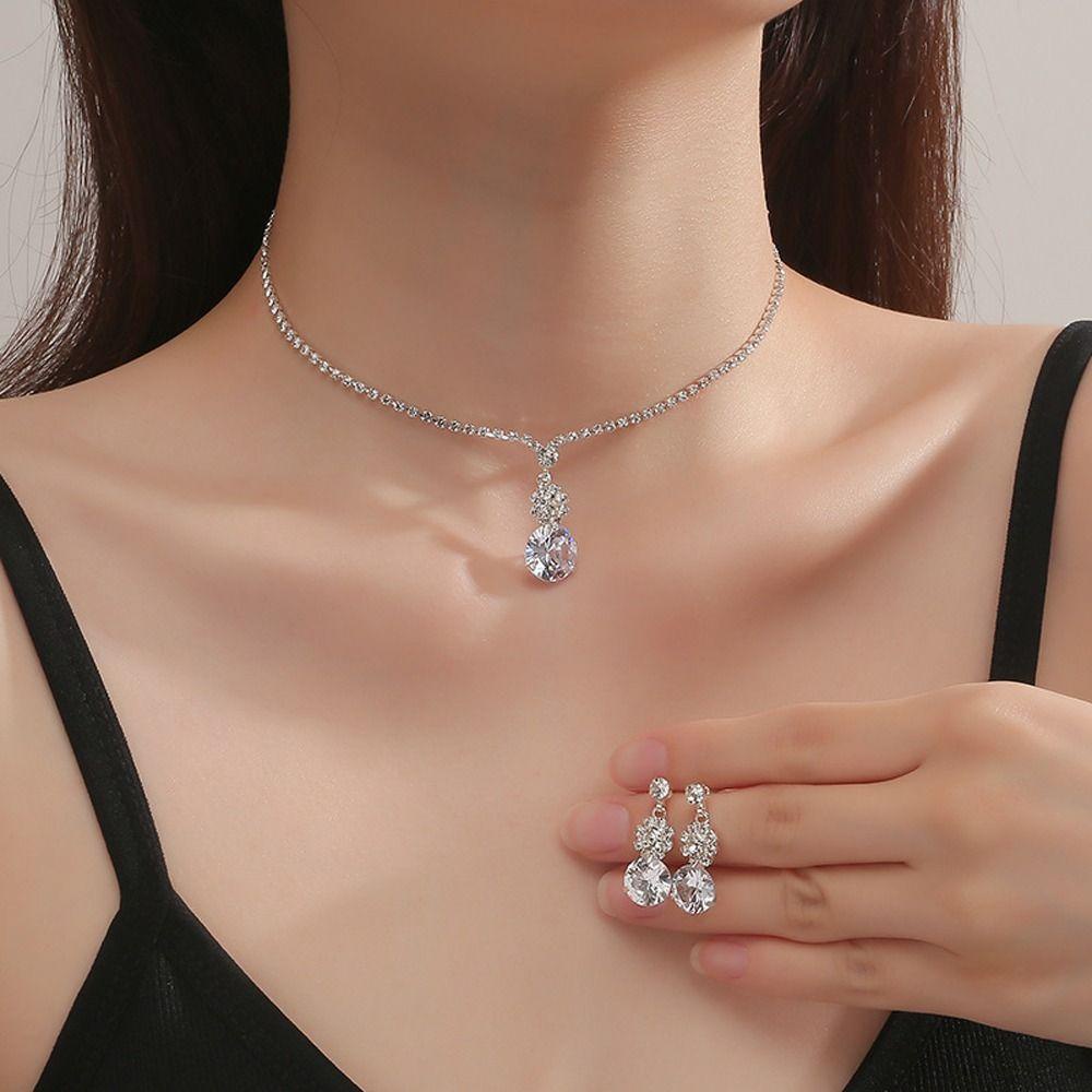 Mxbeauty Set Perhiasan Pernikahan Pengantin Bergaya Indah Hadiah Anniversary Panjang Rumbai Berlian Imitasi Alloy Gaya Korea Menjuntai Anting-Anting