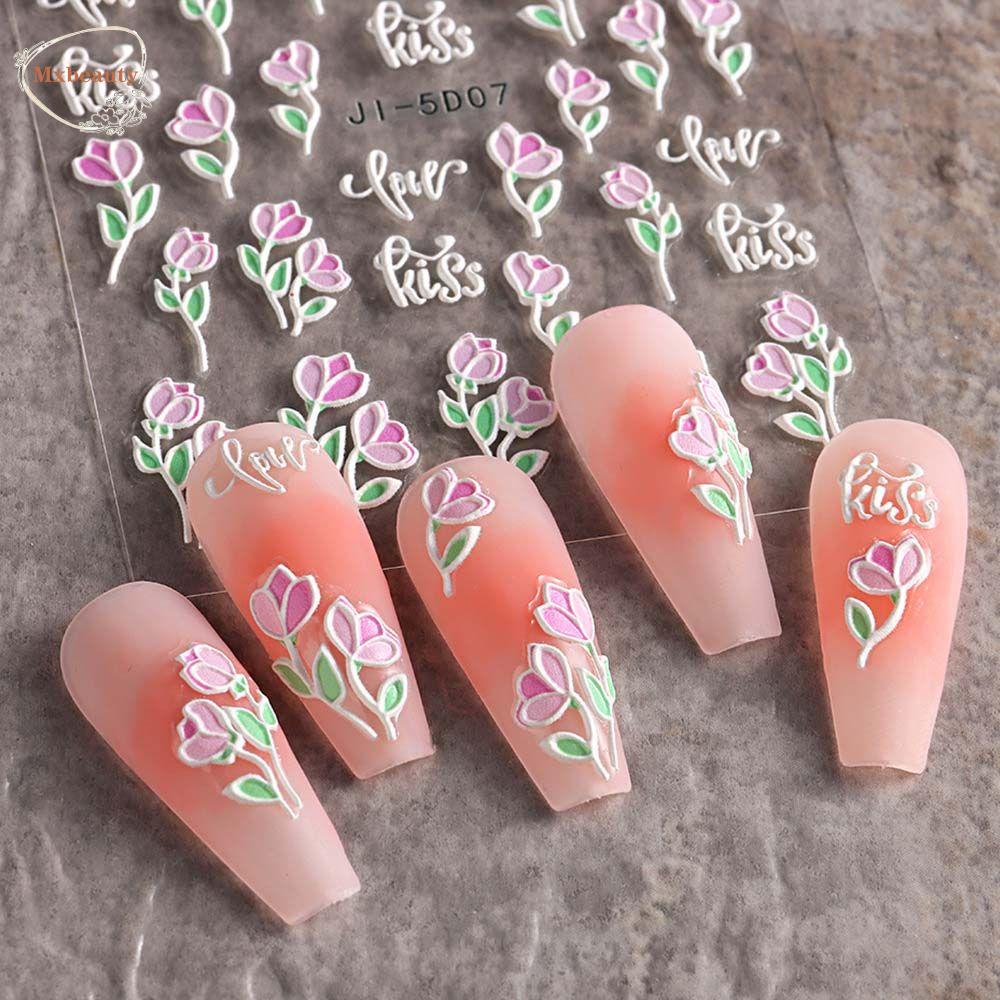 Mxbeauty Bunga Stiker Kuku Fashion Manicure Aksesoris Alfabet Inggris Daun Nail Art Dekorasi