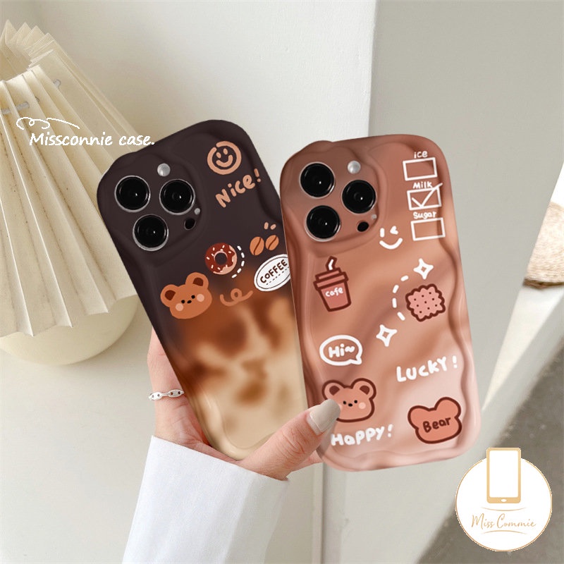 Case Donat Kopi Gradasi Kartun Beruang Lucu Untuk Redmi Note12 10s 11 11s 10 Pro Max 10Pro Redmi A1 9T 10 9 10A A2 10C 9A 9C NFC POCO M3 Lembut 3D Bergelombang Penutup Tepi Melengkung