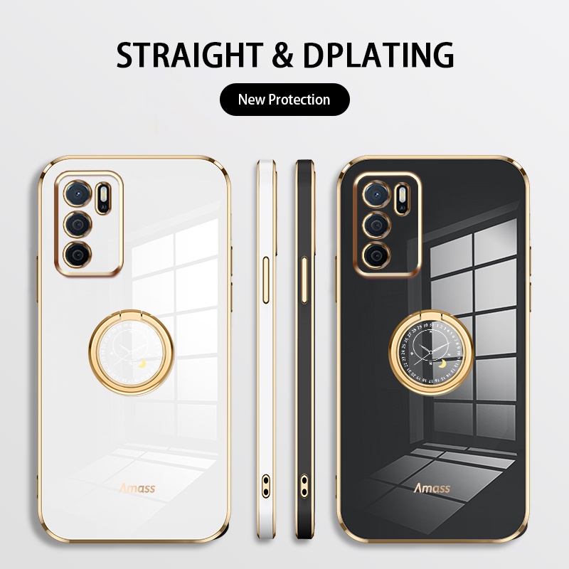 Andyh Casing Ponsel Silikon Ultra Tipis Untuk OPPO A16 A16S A54S 4G Deluxe Perlindungan Jatuh Band Emas Dengan Cincin Jam Dan Lanyard Gratis