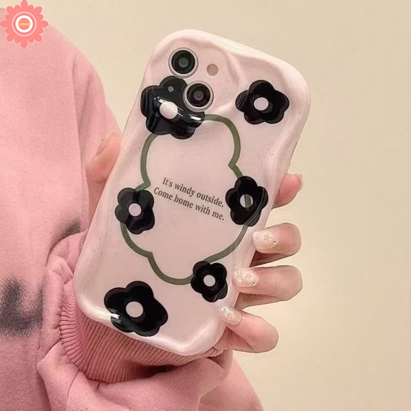 Casing Bunga Seni Hitam Untuk Oppo A17 A77 A1k A92 A53 A3s A15 A16 A17k A16K A95 A74 A54s A9 A5 A5s A31 A16s A52 A77s A76 A16E Fresh Flower 3D Wavy Curved Edge Soft Cover Case