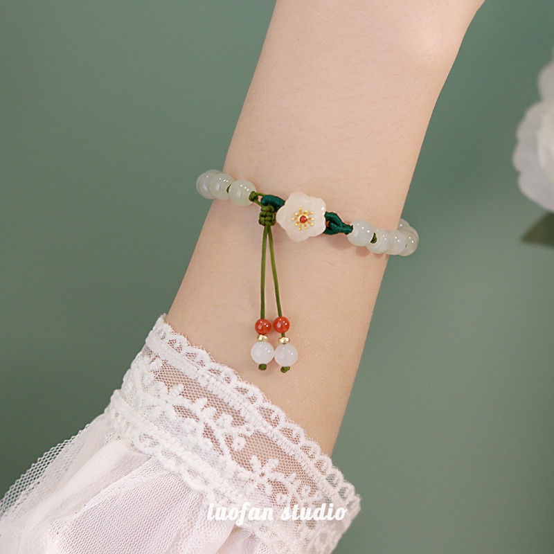 Douyin Gaya Yang Sama Giok Putaran Manik Kecil Peach Blossom Braided Gelang Perempuan Niche Desain Mahasiswa Pacar Hadiah Putaran Bead Bracelet