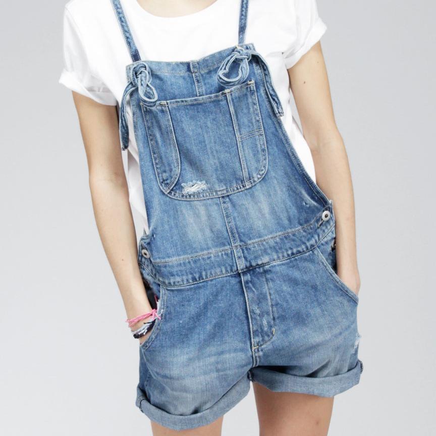 Ninety Degrees Celana Wanita Short Overall A01 Series Light Blue 41A01D3LL