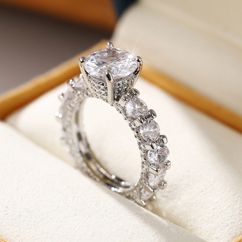 Full Paved Bulat Cubic Zirconia Eternity Promise Rings Mewah Pertunangan Pernikahan Band Aksesori Untuk Wanita Perhiasan Trendi