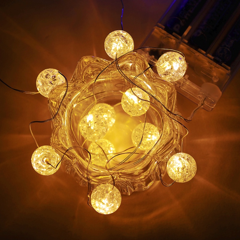 3warna Lampu Gantung Bola Retak String Kawat Tembaga LED DIY Fairy Lamp Lighting Untuk Dekorasi Rumah Pernikahan Natal Taman Outdoor