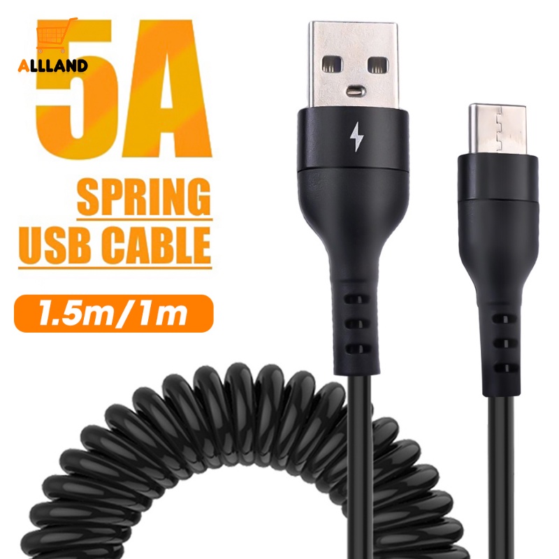 Kabel Data Teleskopik Pegas 5A Fast Charging Type C/Jalur Charger Hp Mobil USB Ke Tipe-C