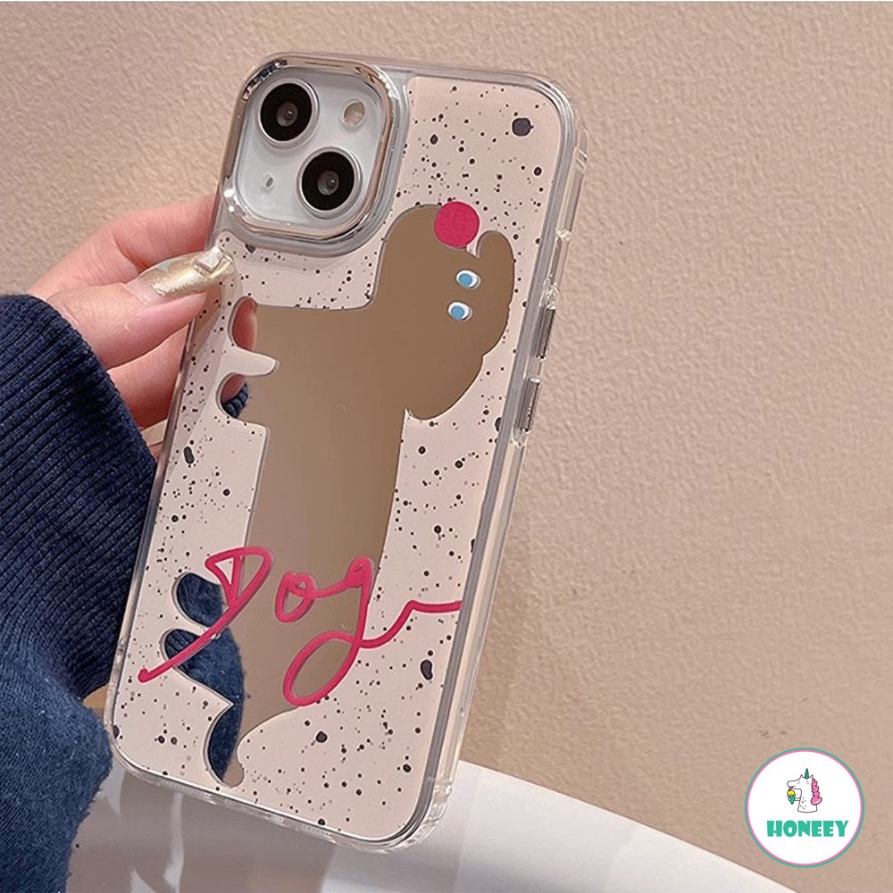 Luxury Mirror Ink Graffiti Dog Lucu Puppy Art Phone Case Untuk Iphone11 12 13 14 Pro Max Case iPhone 11 XR XS Kartun Lucu Plating Soft Cover