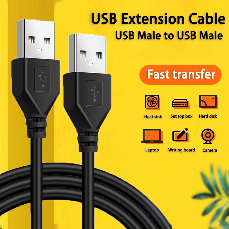 0.5/1/1.5m USB Male-to-Male Kabel Data Bahan PVC Extender Untuk Radiator Hard Disk Dual-ended USB Extension Cable Kabel Kamera Laptop Jalur Data Transfer Data Charging Cable