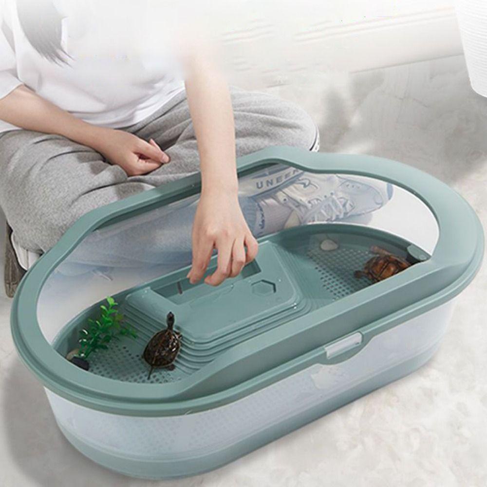 REBUY Rebuy Turtle Tank 1PC Plastik Aksesoris Hewan Peliharaan Kecil Multifungsi Dengan Basking Island Turtle Feeding Box