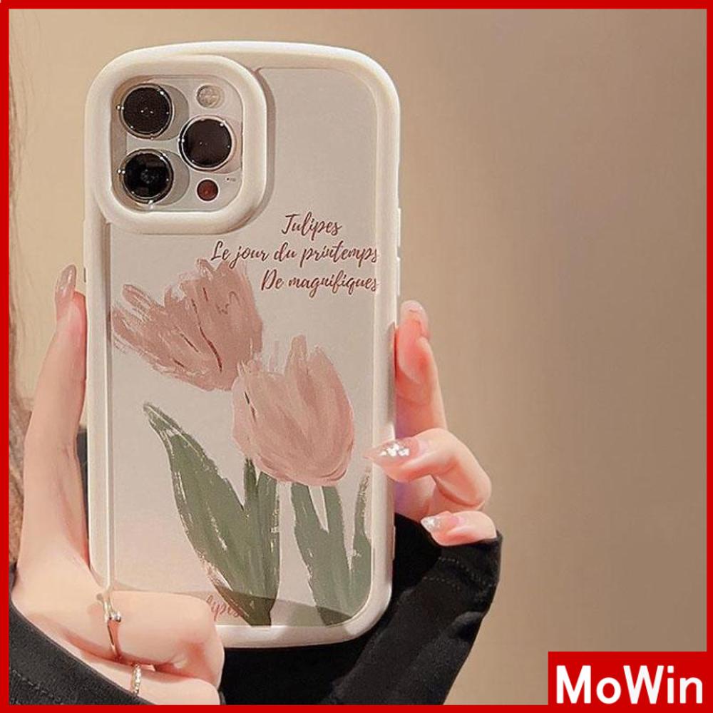Case iPhone 11 iPhone Case Matte TPU Soft Case Beige Shockproof Protection Camera Simple Romantic Tulip Kompatibel dengan iPhone 13 Pro max 12 Pro Max 11 xr xs max 7Plus 8Plus