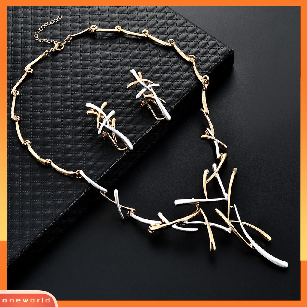 [ONE] 1set Set Kalung Anting Portabel Tahan Korosi Paduan Cabang Pola Salib Wanita Set Perhiasan Untuk Pakaian Sehari-Hari