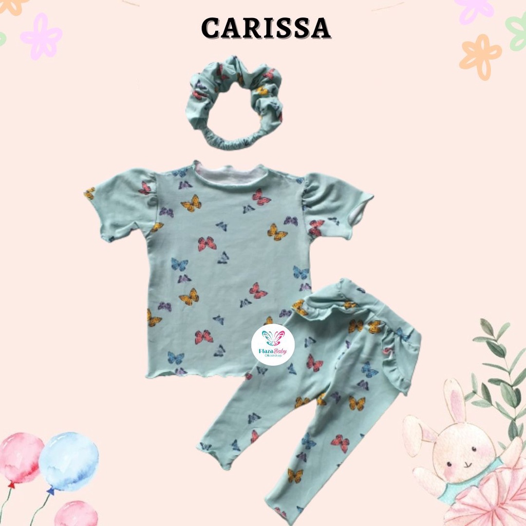Plazababyku MX CARISSA setelan bayi motif bunga yang lucu free headband scrunchie + sandal