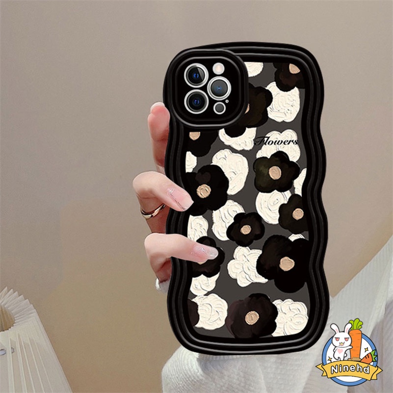 Casing Hp Kompatibel Untuk iPhone14 13 12 11 Pro Max X Xr Xs Max8 7 6 6s Plus SE 2020 Lukisan Minyak Mewah Bunga Ungu Wave Edge Phone Case Shockproof Silikon Soft Cover