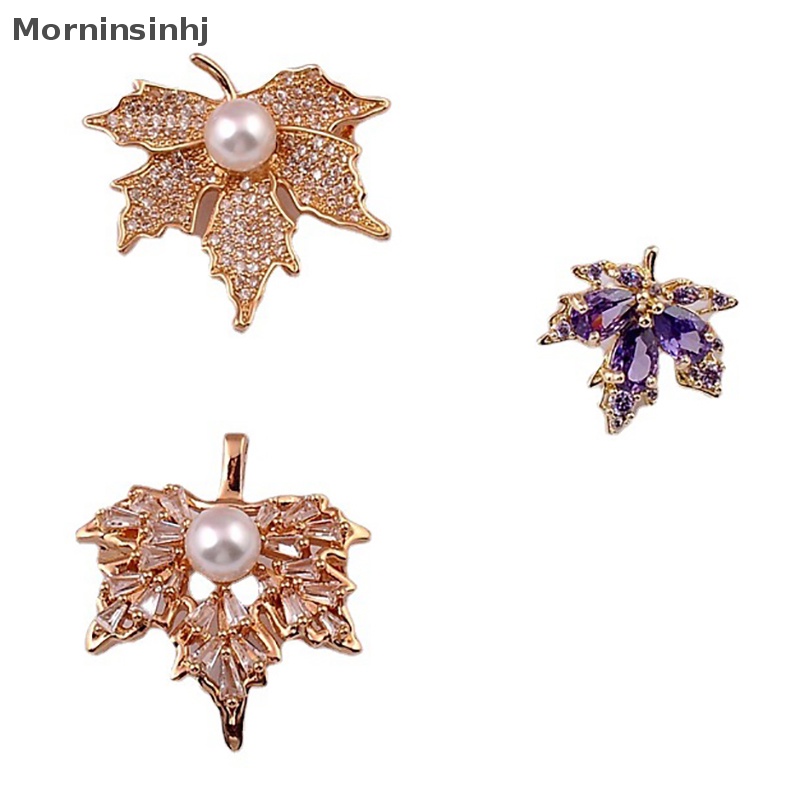 Mornin Mode Baru Zirkon Maple Daun Bros Elegan Kristal Mutiara Korsase Kerah Pin Kardigan Jas Lencana Bros Perhiasan Hadiah Aksesoris id