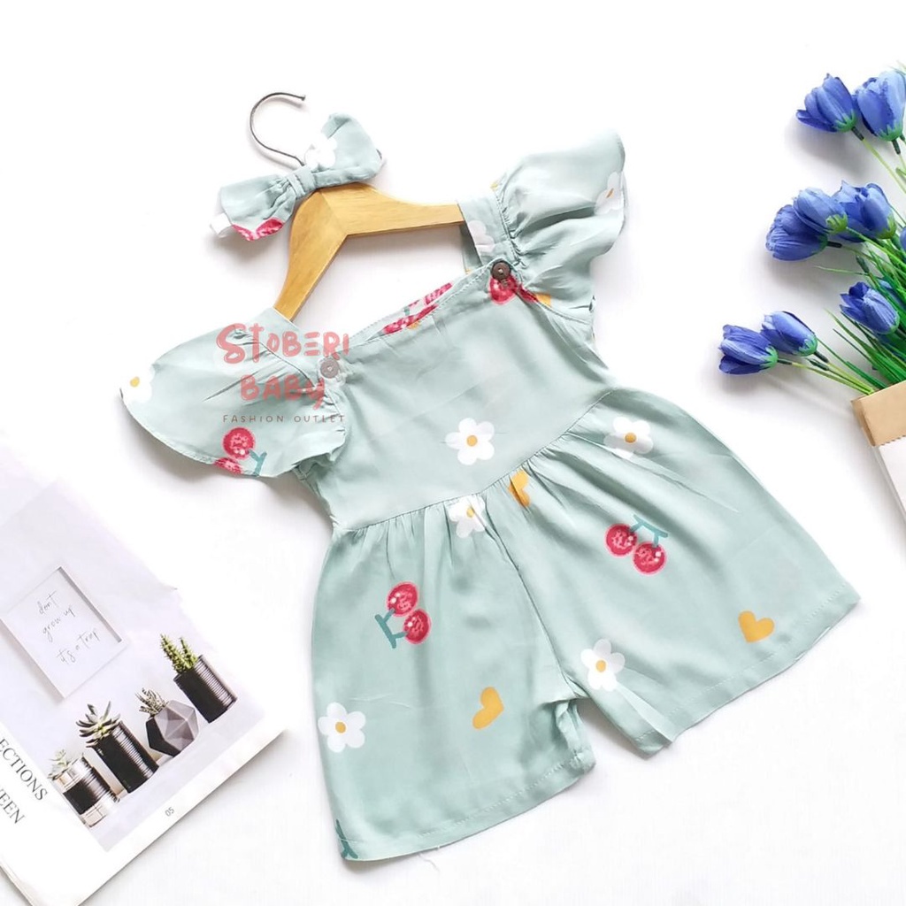 stoberi baby - BBB JUMPSUIT LAURA setelan anak perempuan jumper bayi motif bunga lucu free headband PART3