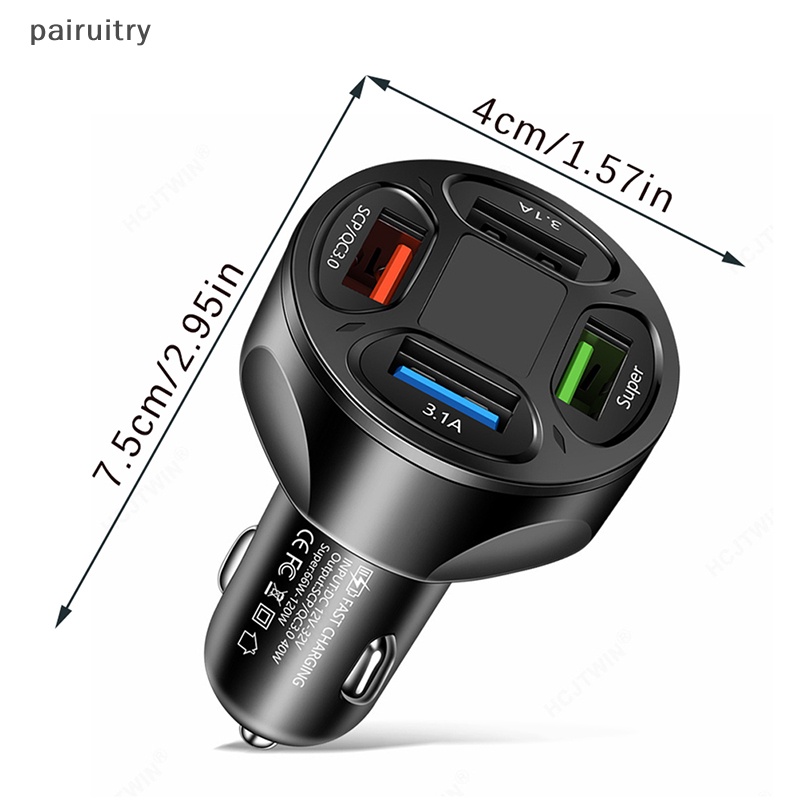 Prt 4port USB Charger Mobil 66W Fast Charging Car Handphone Charger Adaptor PRT