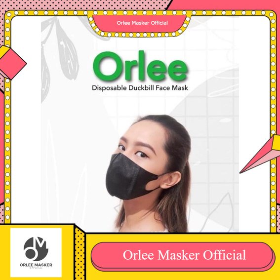 MASKER ORLEE 3D  EARLOOP DUCKBILL pack ( Isi 10 Pcs) EMBOSS 3ply  HITAM KEMENKES