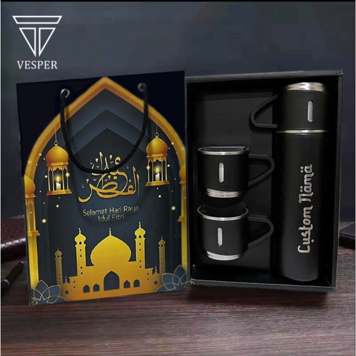 

hampers tumbler vacuum set special idul fitri botol minum lebaran - BLUE, POLOS+BAG