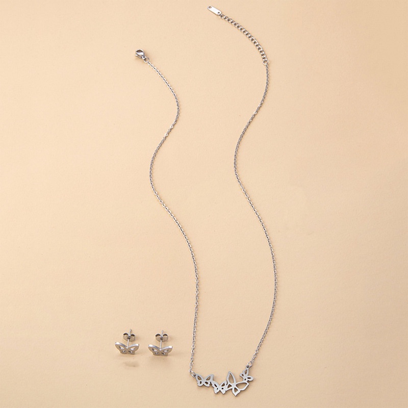 Baru Anti Karat Lucu Kupu-Kupu Pejantan Anting Liontin Kalung Wanita Set Perhiasan