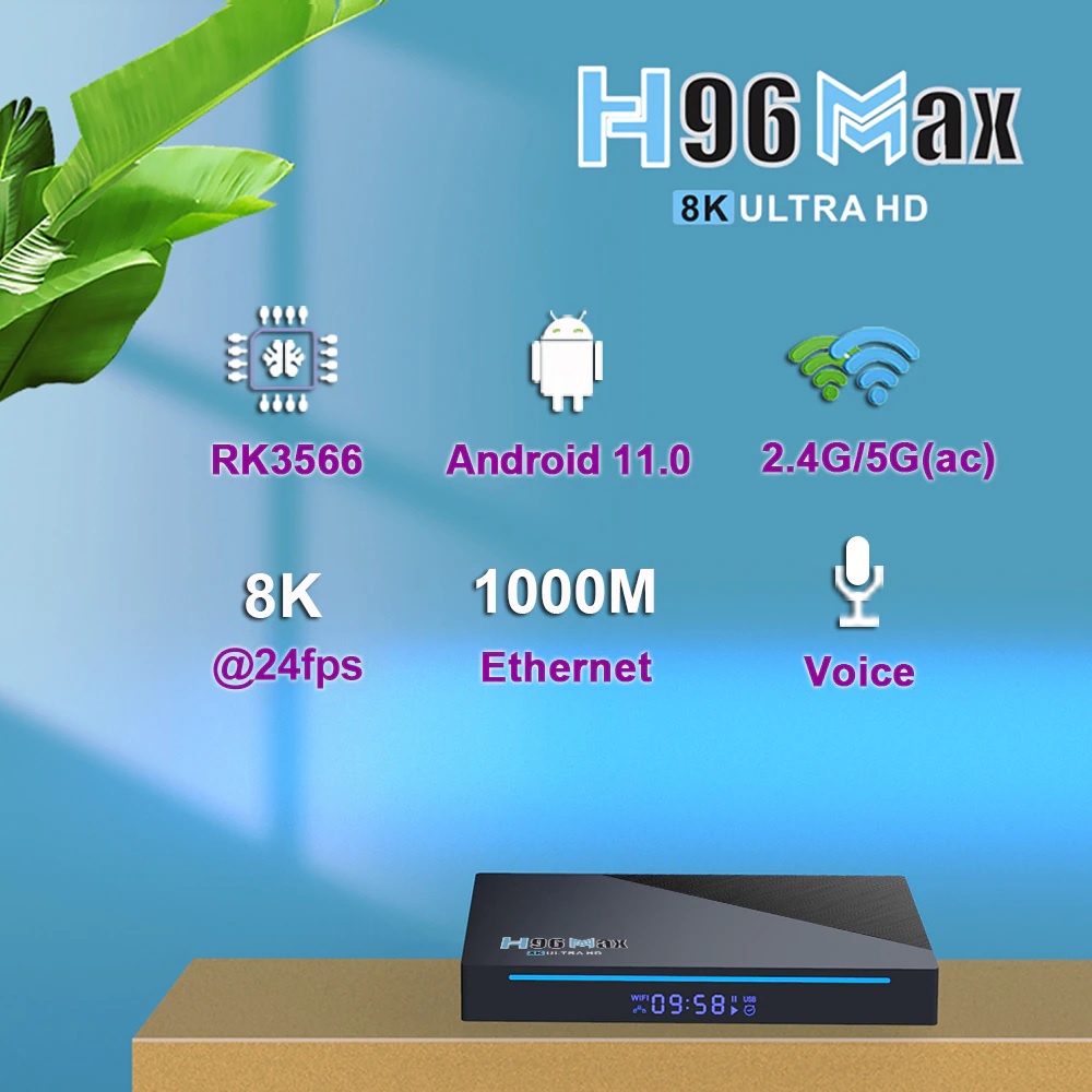 AKN88 - H96 MAX RK3566 - Android OS Smart TV Box 8K UHD - RAM 4GB ROM 32GB