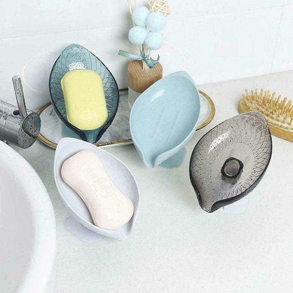 Populer Tempat Sabun Bentuk Daun Non-slip Aksesori Kamar Mandi Shower Drain Soap Dish