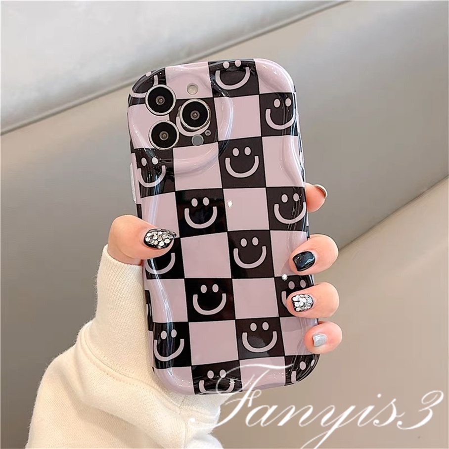 Redmi 12C A1 10C 10 10A 9 9A 9C 9T Note 12 12s 11s 10s 11 10 9s 9 Pro Xiaomi Poco X3 X3NFC X3Pro 12 11 Lite Checkerboard Smiley Face Wavy Curved Edge Phone Case TPU Soft Cover