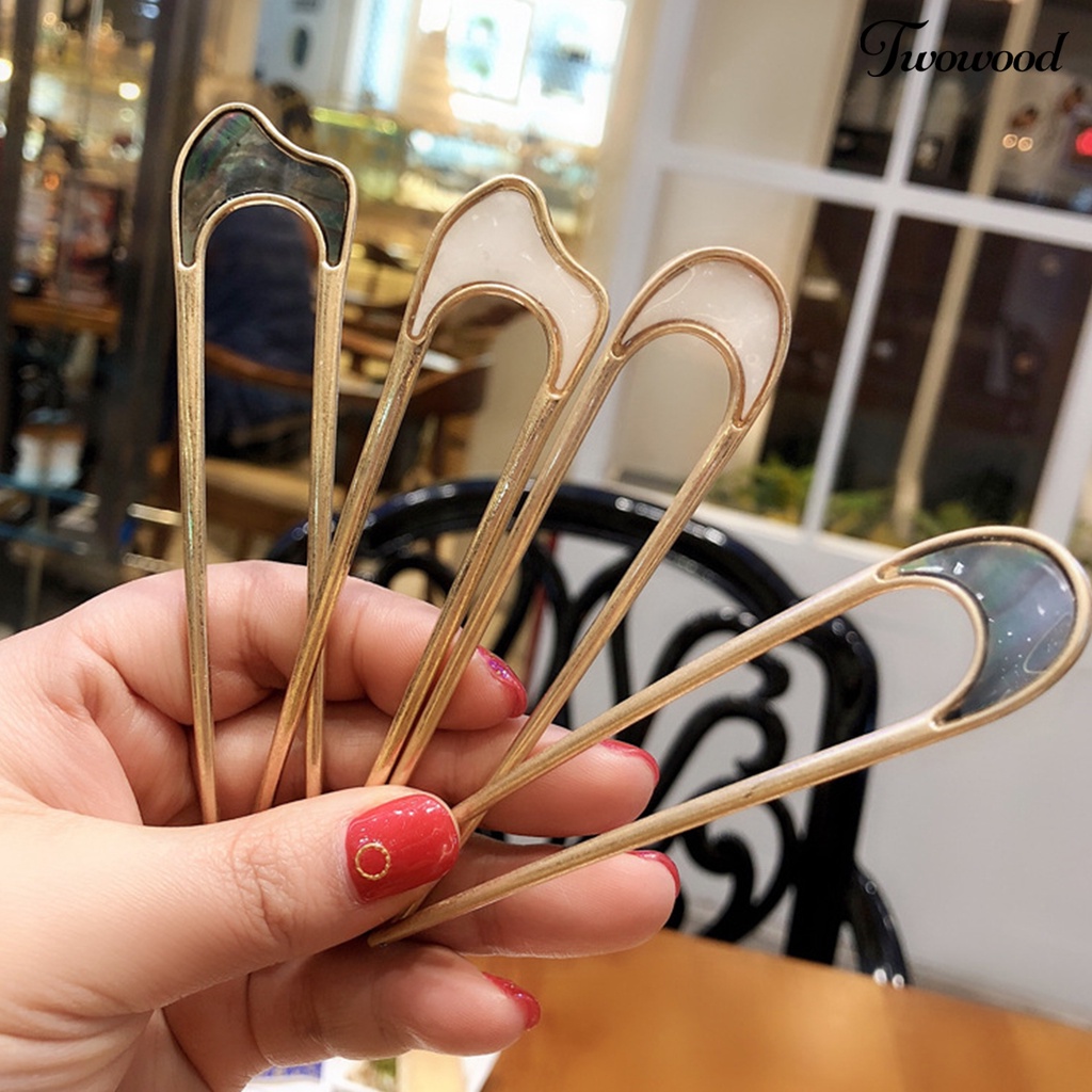 Twowood Arc Curved Non-Slip Hair Stick Simple U Shape Shell Hair Bun Stick Aksesoris Rambut