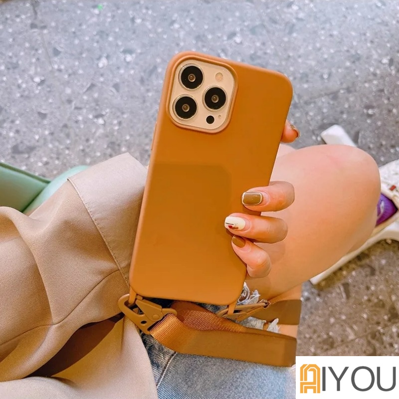 IPHONE Luxury Caramel Brown Liquid Untuk Iphone14 Pro Plus Max Crossbody Case Fashion Lanyard Untuk Iphone11 12 13 Pro Max Phone Cover