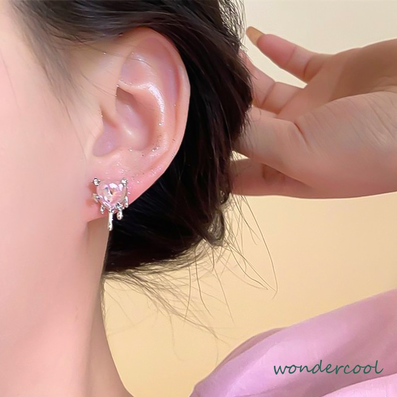 Anting zirkon merah muda anting-anting gemerlap yang manis dan halus anting-anting wanita-Won