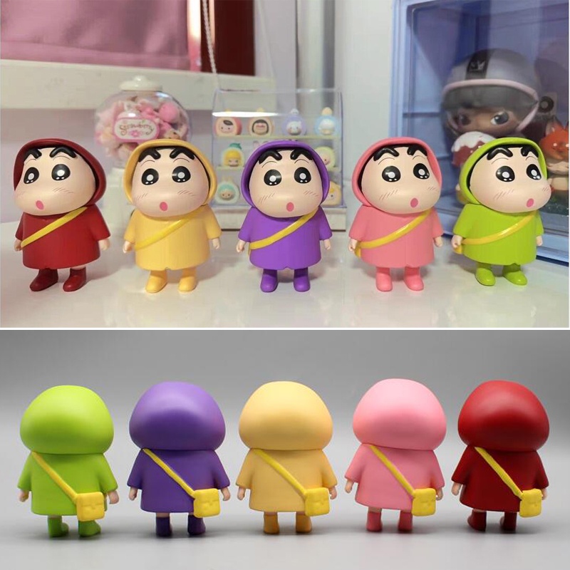 9 cm Crayon Shin-chan Anime Figure Kawaii Jas Hujan Shin-chan Patung Lima Warna PVC Action Figure Model Kolekte Mainan Boneka Ornamen