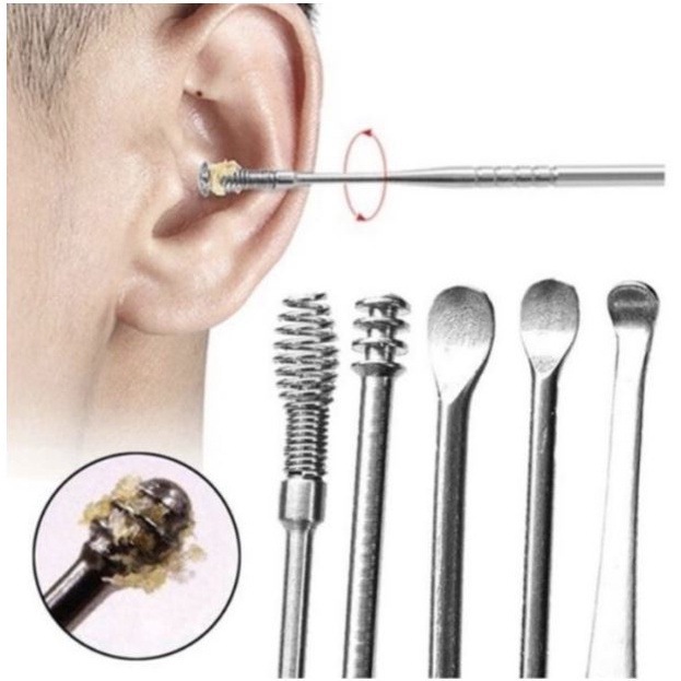 (NCS) Korek Kuping Set 5 Pcs Alat Pembersih Kotoran Telinga Bahan Stainless Steel Anti Karat Ear Wax Cleaner Besi Earwax