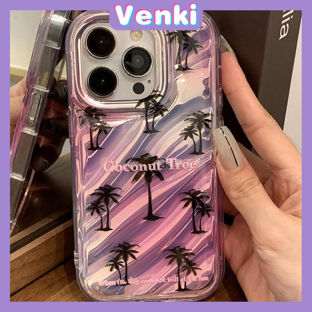 VENKI - Untuk iPhone 11 iPhone Case Laser Reflektif Bening Phone Case TPU Soft Shockproof Airbag Phone Case Romantis Pohon Kelapa Kompatibel dengan iPhone 14 13 Pro max 12 Pro Max XR