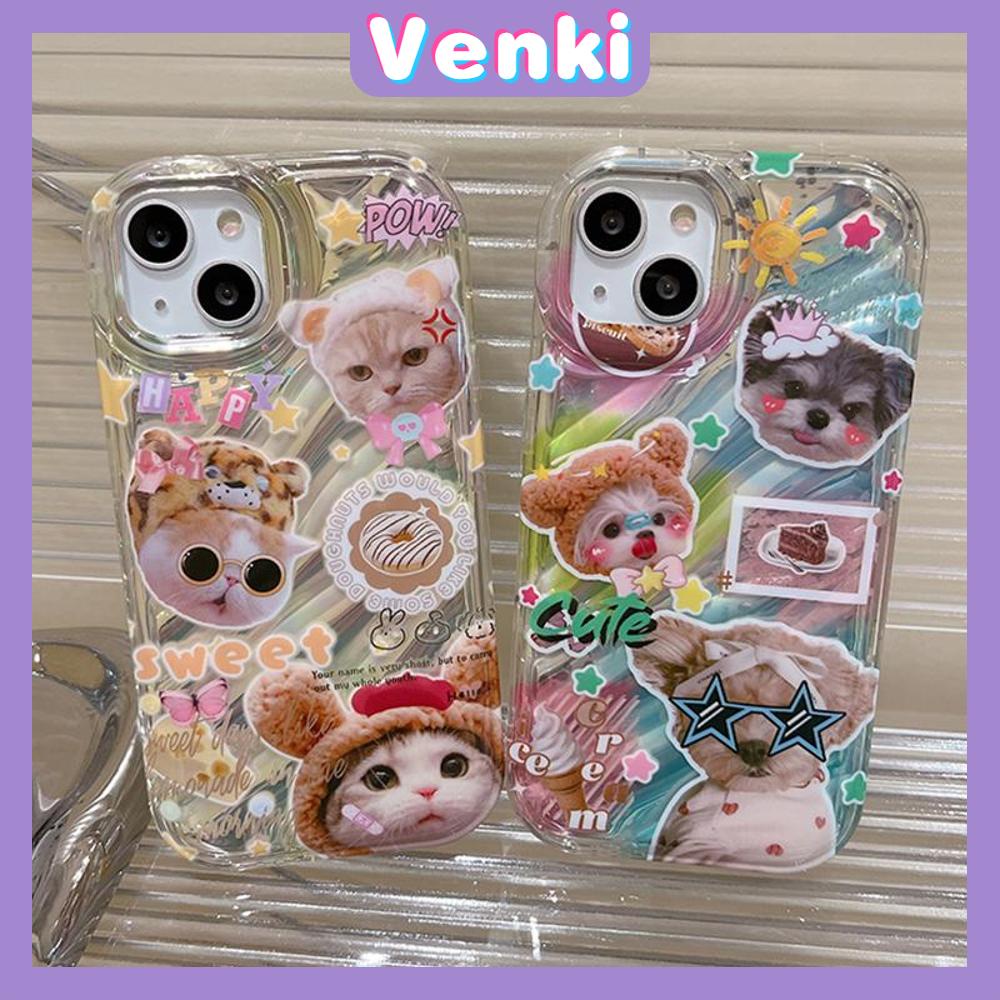 VENKI - Untuk iPhone 11 iPhone Case Laser Reflektif Bening Phone Case TPU Soft Shockproof Airbag Case Cute Kucing Anjing Kompatibel dengan iPhone 14 13 Pro Max 12 Pro Max XR 7PLus 8PLus