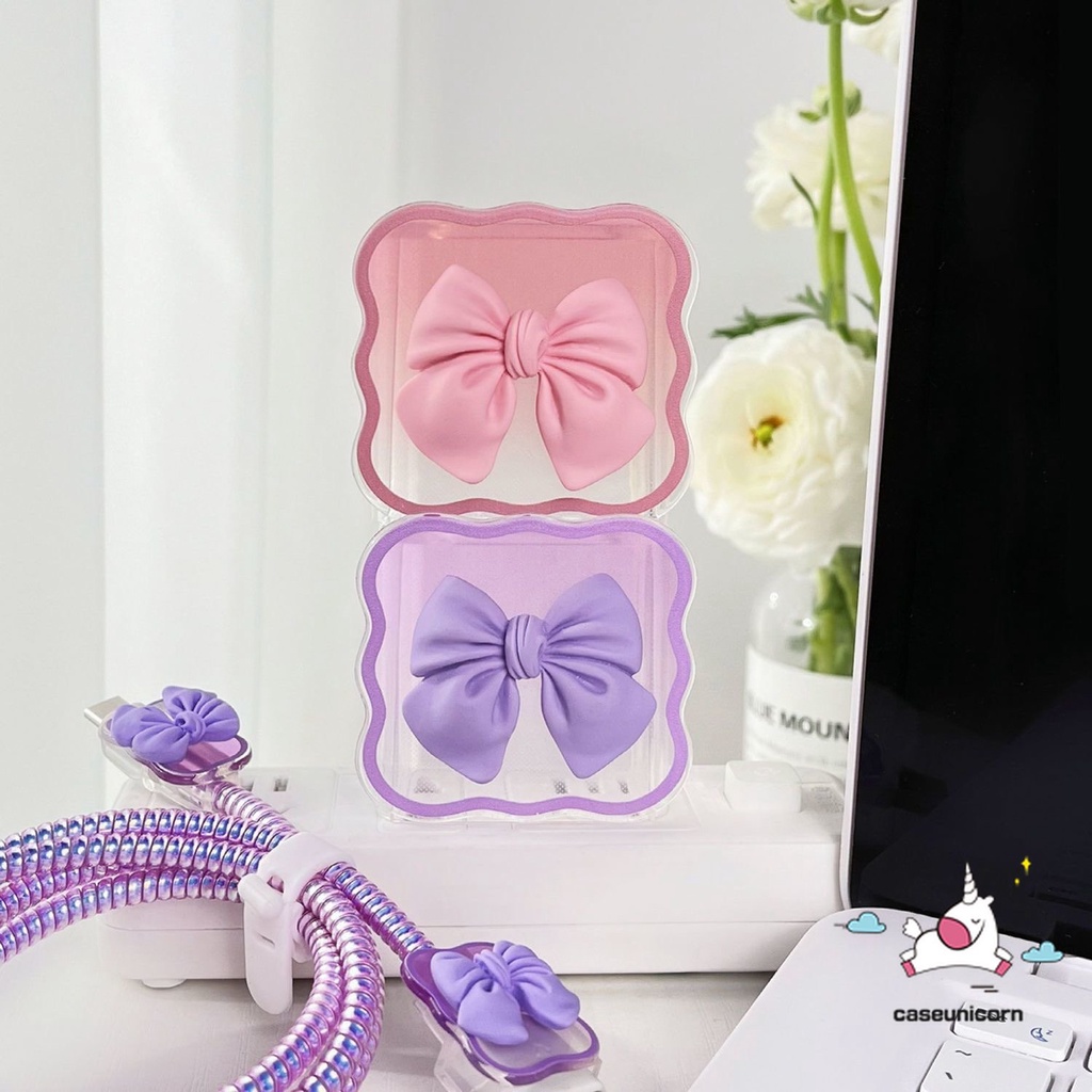 3d Macaron Warna Permen Manis Busur Charger Pelindung Charger Perlindungan Set Untuk iP 18/20W Charger Case USB Cable Bite Protector Cover