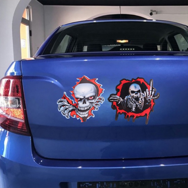 Reflektif Logam Tengkorak Mobil 3D Stiker Tahan Air Horror Tengkorak Stiker Mengintip Tengkorak Self-adhesive Tubuh PET Film Auto Decal Dekorasi