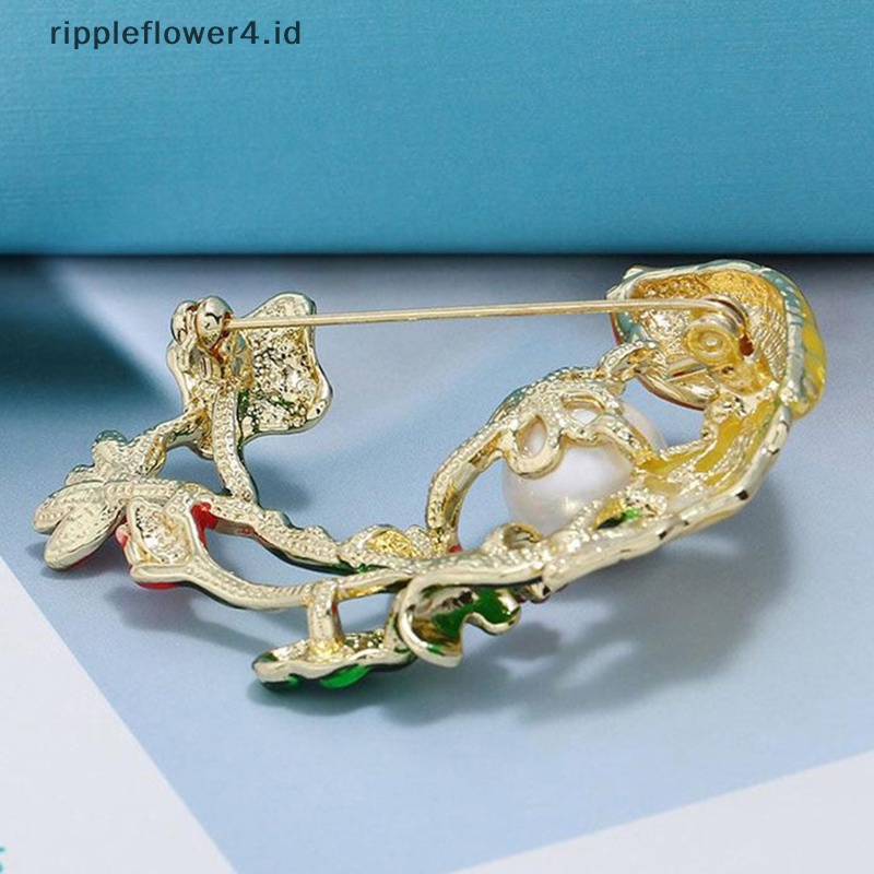 {rippleflower4.id} Perhiasan Bros Kristal Ikan Merah Vintage Untuk Wanita Strass Pin Dan Aksesoris~