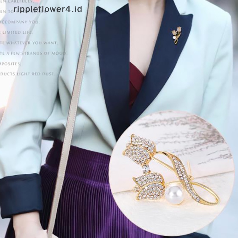 {rippleflower4.id} Bros Tulip Mutiara Berlian Imitasi Untuk Wanita Baroque Trendy Elegan Brooch Pins~