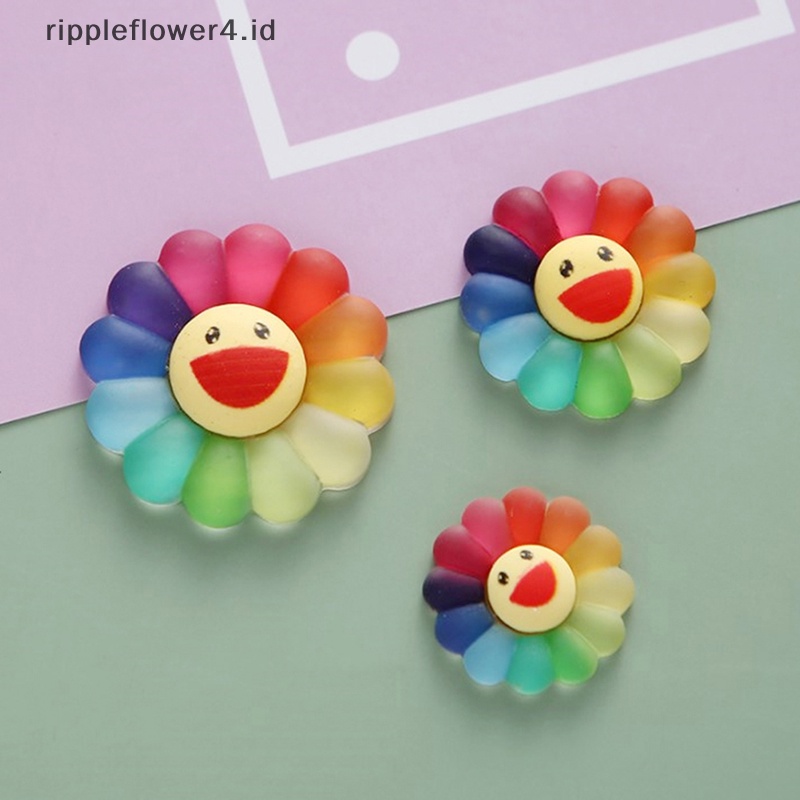 {rippleflower4.id} 10pcs 3ukuran Warna-Warni Smile Sun Flower Gaya Warna Campur Resin Belakang Datar Cabochon Scrapbook 3D Resin Patung Miniatur~