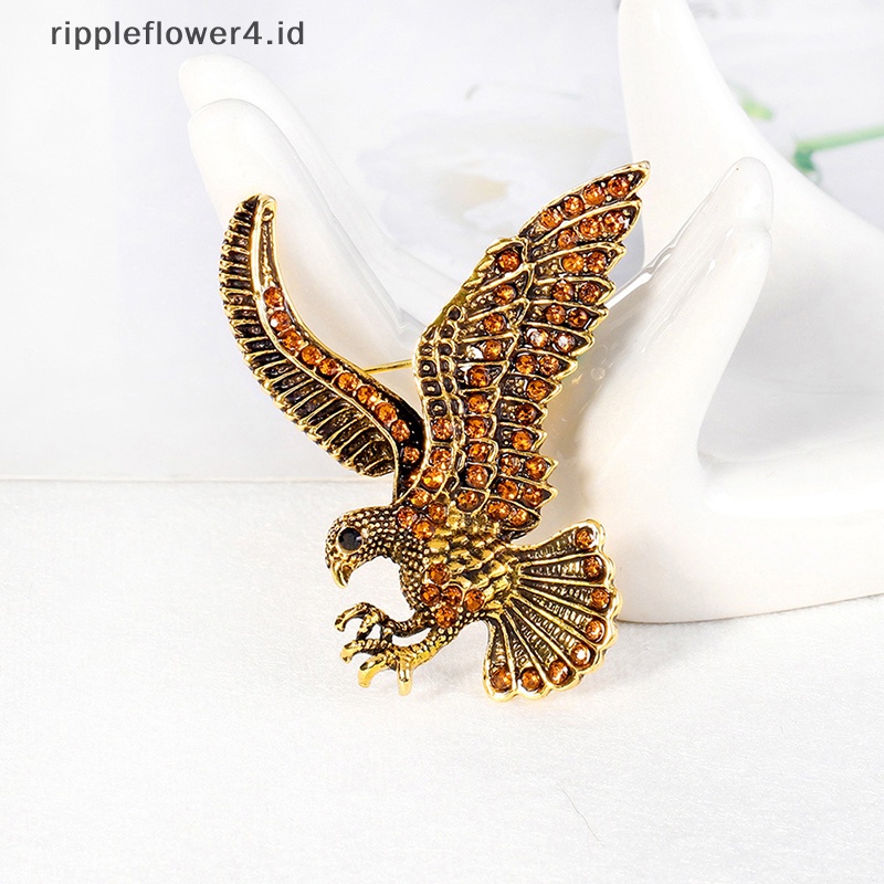 {rippleflower4.id} Perhiasan Vintage Flying Eagle Bros Korsase Pria Jas Syal Klip Kristal Kerah Pin Hadiah Perhiasan Wanita Lady Sweater Topi Gesper~