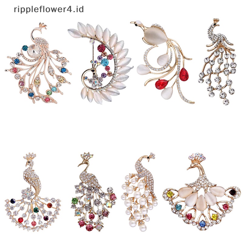 {rippleflower4.id} Bros Merak Kristal Berlian Imitasi Yang Indah Bros Hewan Pin Lucu Perhiasan Pin Aksesoris Aksesoris Pakaian Ornamen~