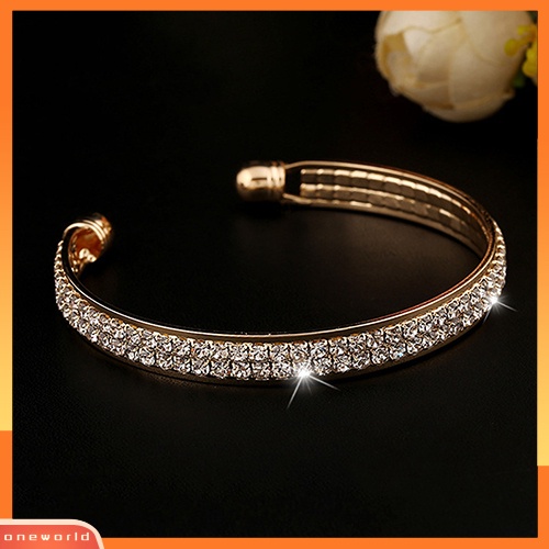 [WOD] Lady's 2baris Kristal Berlian Imitasi Bangle Gelang Cuff Open Bracelet Jewelry