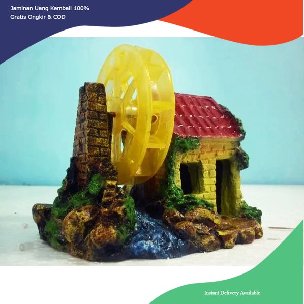 Hiasan aquarium rumah tua kincir angin, hiasan aquarium rumah angker kincir, hiasan aquarium rumah t