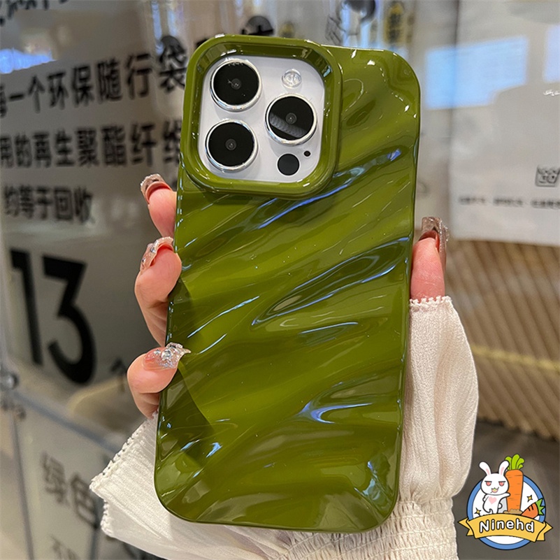 Simple Ins Premium Avocado Green 3D Lipit Gelombang iPhone Case Kompatibel Untuk Iphone14 13 12 11 Pro Max X Xr Xs Max8 7 6 6s Plus SE 2020karet Shockproof Phone Case Soft TPU Cover