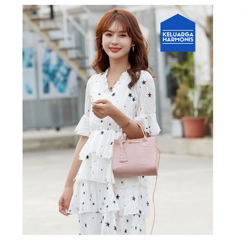 KH Tas Selempang Korea Wanita Motif Kulit Buaya Woman Bag Bahu Fashion Import Asli A64