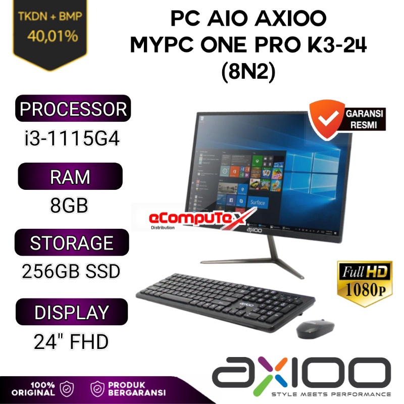 PC AIO AXIOO MYPC ONE PRO K3-24 (8N2) K3 (8N2-24) i3-1115G4 RAM 8GB 256GB 24&quot; INCH TKDN GARANSI RESMI